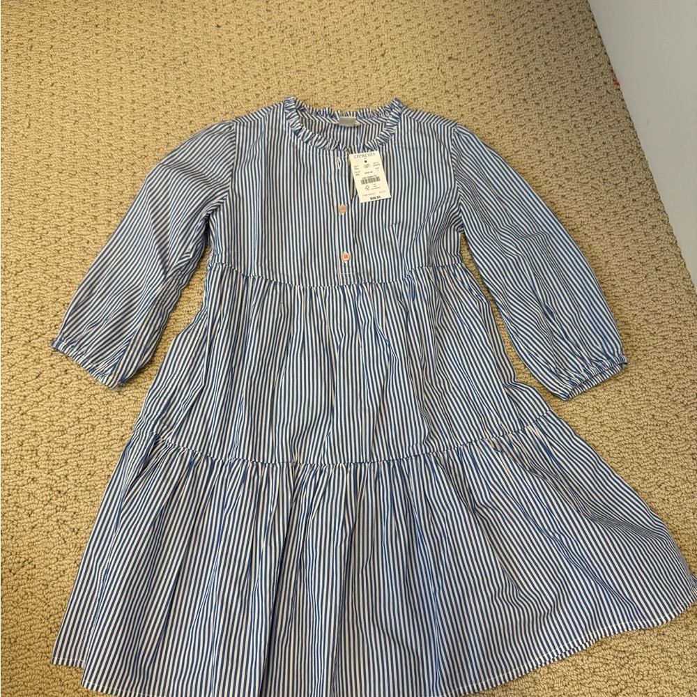 NWT Crewcuts Blue Tiered striped seersucker Dress size 7